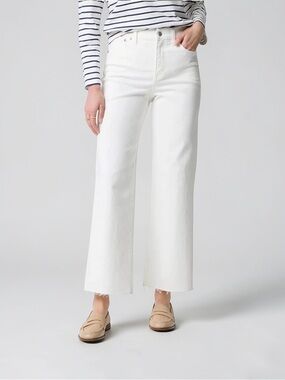 J CREW White High Rise Wide Leg Crop Jeans Pants Raw Hem Women’s Size 30